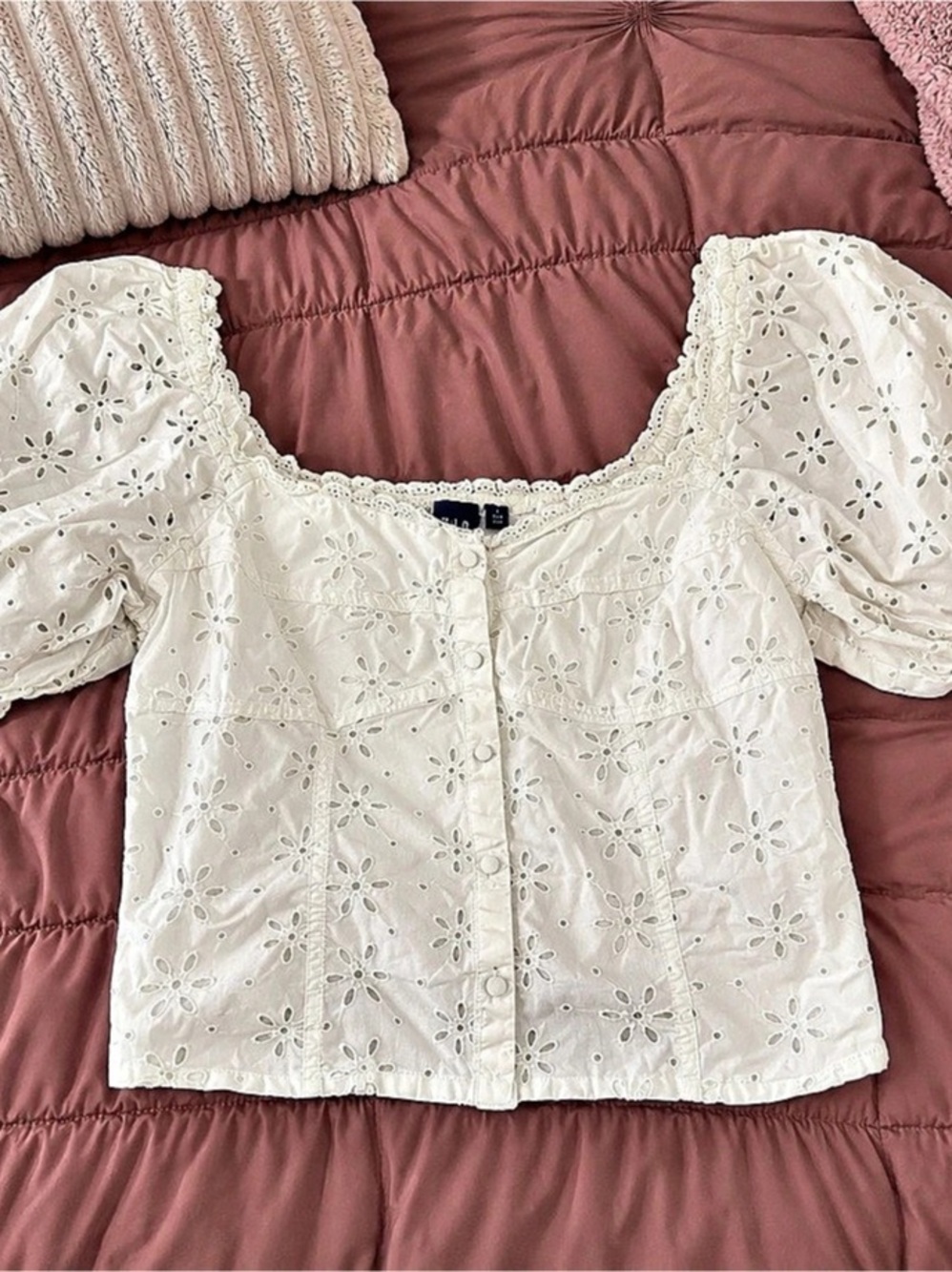 Gap Puff Sleeve Eyelet Shirt Eyelet Puff Sleeve Blouse White Large
